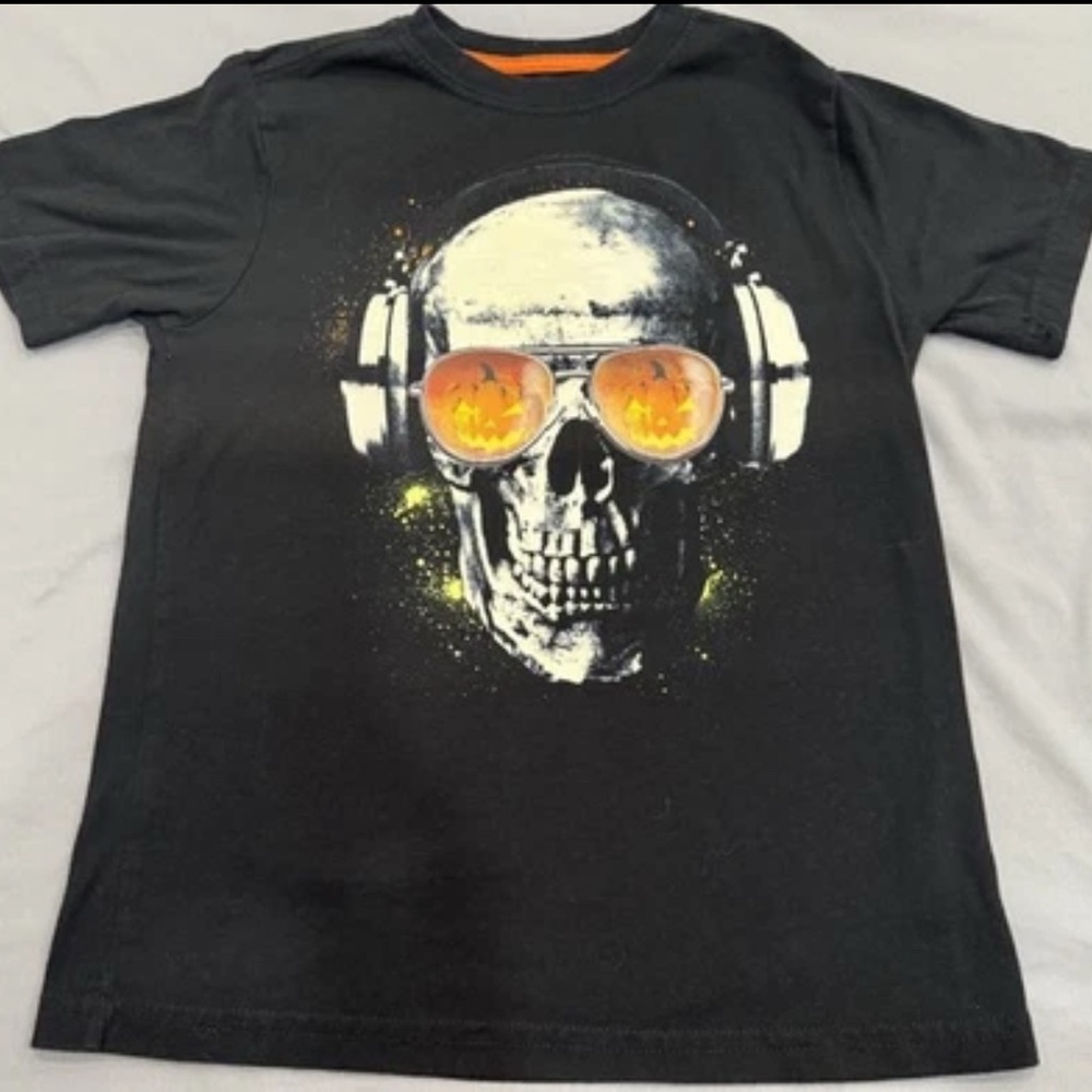 Kids M Shirt Black Skull Size‎ 8 Glows In The Dark Streetwear Grunge Punk Edgy